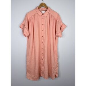 J. Crew Relaxed Fit 100% Linen Shirt Dress Size Large Orange Oversized